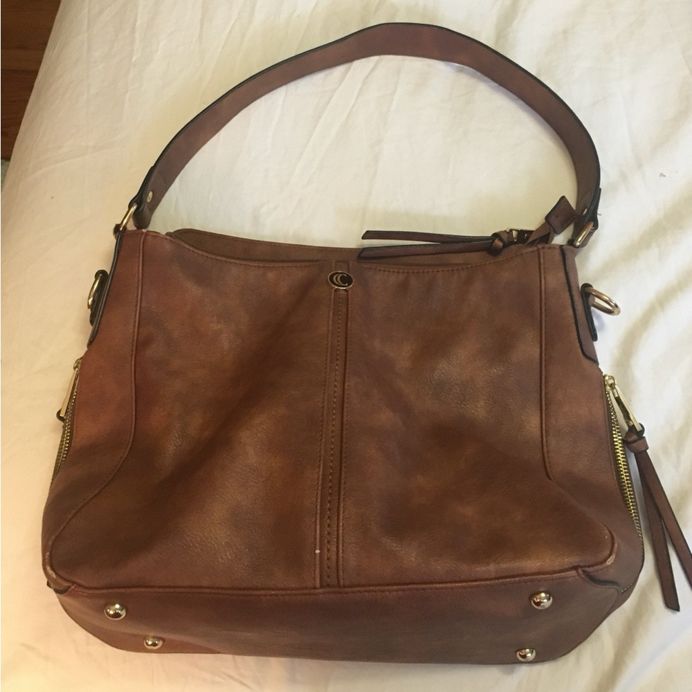 Large brown vegan leather purse